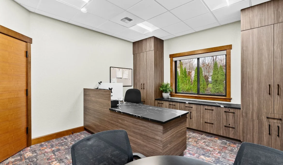 Rustic modern office remodel commercial interior design olympia wa large officespace