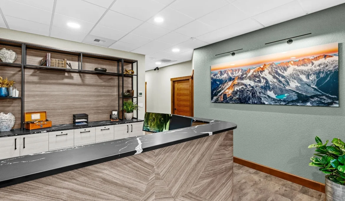 Rustic modern office remodel commercial interior design olympia wa lobby with painting