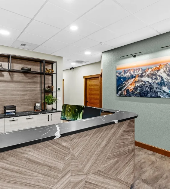 Rustic modern office remodel commercial interior design olympia wa lobby with painting